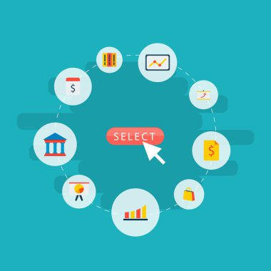 Finansal simgeler düz stil sembollerle para birimi, Infographic, Kütüphane ve web mobil app logo tasarımı için diğer simgeler kümesi.