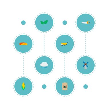 Hasat simgeler düz stil semboller el testeresi ile ayarla, değirmen, bulut simgeler web mobil app logo için tasarım.