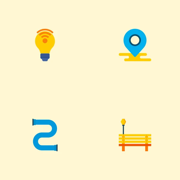 Set az intelligens város ikonok lapos stílusú szimbólumok a padon, a villanykörte wifi, a csővezetékbe és a más ikonok a webes mozgatható app logo design. — Stock Vector