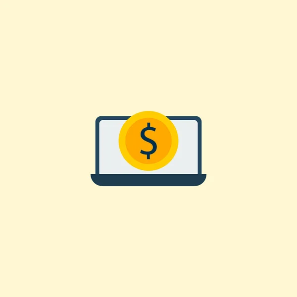 Laptop dinheiro ícone elemento plano. Ilustração vetorial do ícone do dinheiro do laptop isolado no fundo limpo para o design do logotipo do aplicativo móvel da web . —  Vetores de Stock
