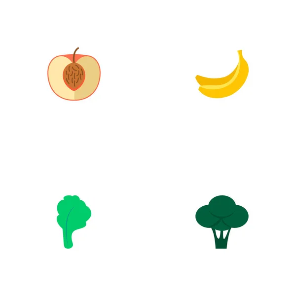 Набір символів фруктових піктограм плоского стилю з броколі, нектарином, бананом та іншими піктограмами для дизайну логотипу вашого мобільного додатка . — стоковий вектор