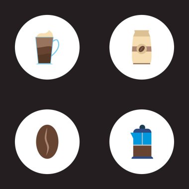 Mocha, paket, tohum ve diğer simgeler web mobil app logo tasarımı için içecek simgeler düz stil sembollerle kümesi.