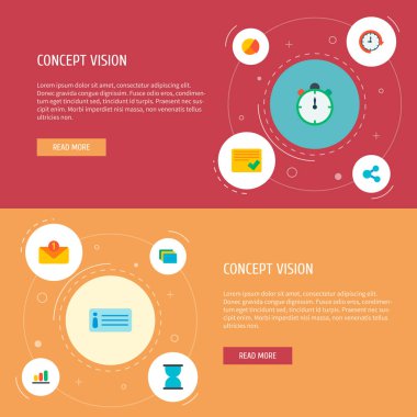 Proje simgeleri düz stil semboller gelen kutusu ile ayarla, erteleme, kum saati ve diğer simgeler web mobil app logo tasarımı için.