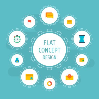 Gelen kutusu, bayrak, Zamanlayıcı ve diğer simgeler web mobil app logo tasarımı için yönetim simgeleri düz stil sembollerle kümesi.