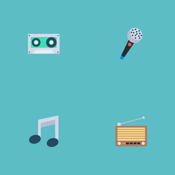 Set of audio icons flat style symbols with cassette, microphone, retro tuner and other icons for your web mobile app logo design.