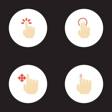Jest simgeler düz stil sembolleri ile yumuşak dokunuş, çekme, dirsekle dürtmek ve web mobil app logo tasarımı için diğer simgeler kümesi.