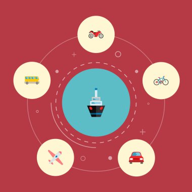 Bisiklet, motosiklet, otobüs ve diğer simgeler web mobil app logo tasarımı için otomatik simgeler düz stil sembollerle kümesi.