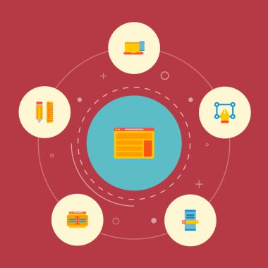 Geliştirme simgeler düz stil sembolleri duyarlı tasarım, mobil giriş, Web sitesi ve web mobil app logo tasarımı için diğer simgeler kümesi.