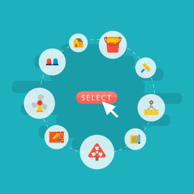 Boya Kovası, Rüzgar türbini, ev ve diğer simgeler web mobil app logo tasarımı için inşaat simgeler düz stil sembollerle kümesi.