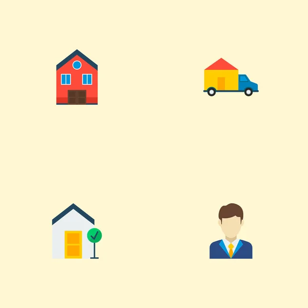 Conjunto de iconos de propiedad símbolos de estilo plano con el hogar, buena propiedad, agente inmobiliario y otros iconos para el diseño del logotipo de su aplicación móvil web . — Vector de stock