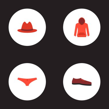 İç çamaşırı, kapüşonlu, panama ve diğer simgeler web mobil app logo tasarımı için giysi simgeler düz stil sembollerle kümesi.
