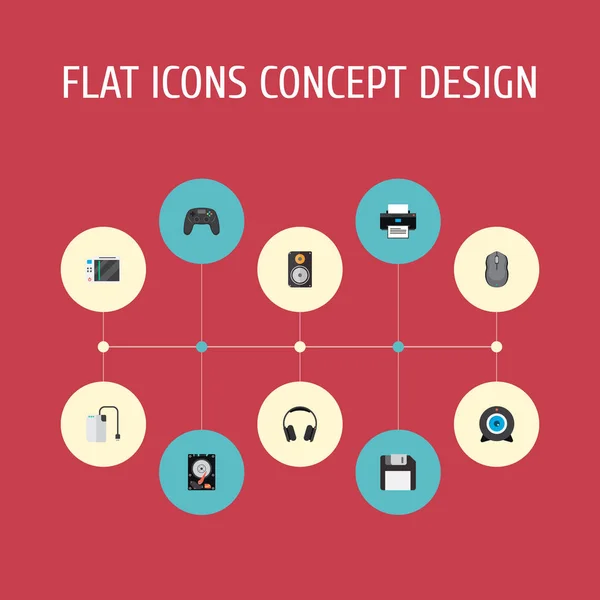 Ensemble d'icônes PC symboles de style plat avec disque dur, dispositif de contrôle, machine d'impression et autres icônes pour la conception de logo de votre application mobile Web . — Photo