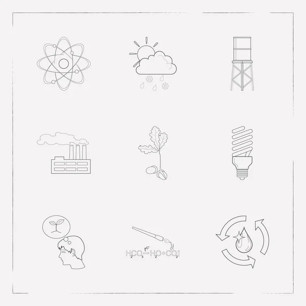 Set di icone di ecologia linea stile simboli con serbatoio d'acqua, fabbrica, lampadina fluorescente e altre icone per il vostro web mobile app logo design . — Foto Stock