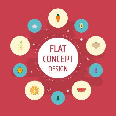 Havuç, karpuz, patlıcan ve diğer simgeler web mobil app logo tasarımı için berry simgeler düz stil sembollerle kümesi.