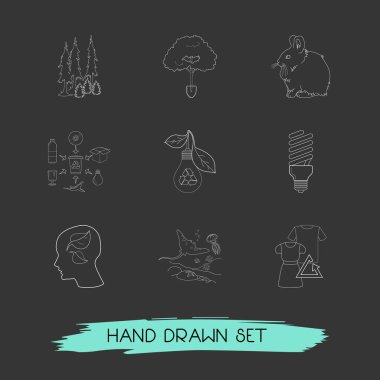 Çevre simgeler çizgi stili sembollerle kümesi yeniden giysi, Floresan ampul, tavşan ve diğer simgeler web mobil app logo tasarımı için.