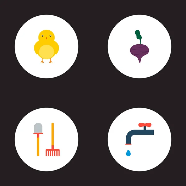 Set von Erntesymbolen flache Stil-Symbole mit Bewässerung, Schaufel, Huhn und andere Symbole für Ihre Web-Mobile-App-Logo-Design. — Stockvektor