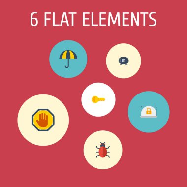 Güvenlik simgeleri düz stil sembolleri ile palm, anahtar, dizüstü bilgisayar ve web mobil app logo tasarımı için diğer simgeler kümesi.