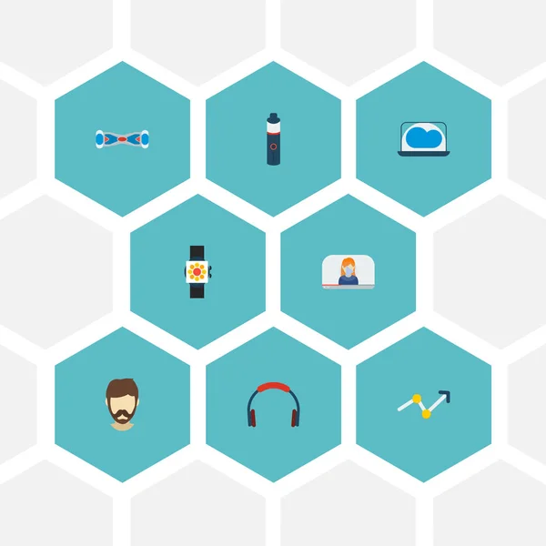 Set of trendy icons flat style symbols with gyroscooter, smart watch, video blogger and other icons for your web mobile app logo design. — Stock Photo, Image