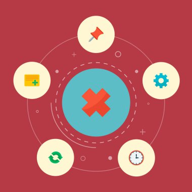 Yönetim simgeleri düz stil semboller iptal ile ayarla, görev, zaman ve diğer simgeler web mobil app logo tasarımı için ekleyin.