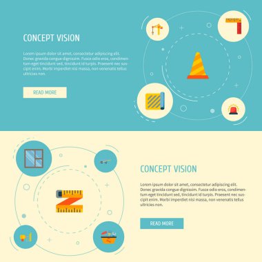 Set inşaat simgeler düz stil sembolleri ile alet kutusunda, kanatlı pencereler için cetvel ve diğer simgeler web mobil app logo tasarımı için.