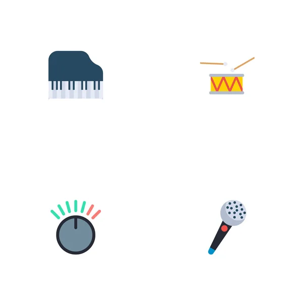 Conjunto de ícones de música símbolos de estilo plano com microfone, tambor, controle de volume e outros ícones para o design do logotipo do aplicativo móvel da web . —  Vetores de Stock