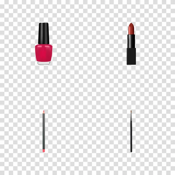 マニキュア、リップ ペンシル、化粧品のスティックとウェブ モバイル アプリのロゴ デザインの他のアイコンを持つ化粧品現実的なシンボルの設定します。. — ストック写真