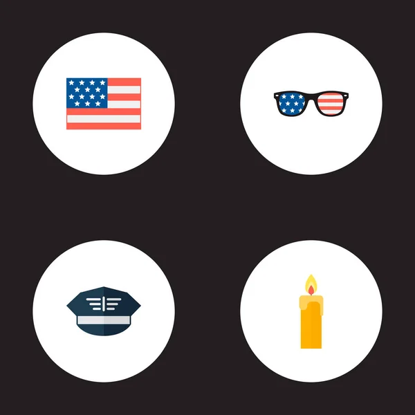 一套纪念图标平面风格符号与美国眼镜, 军事帽, 旗帜和其他图标为您的网络移动应用程序标志设计. — 图库照片