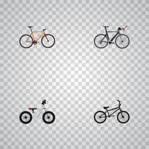 Set di simboli realistici per bici con bilanciamento, bici da triathlon, icone in legno e altre icone per il design del logo della tua app mobile web . — Foto Stock