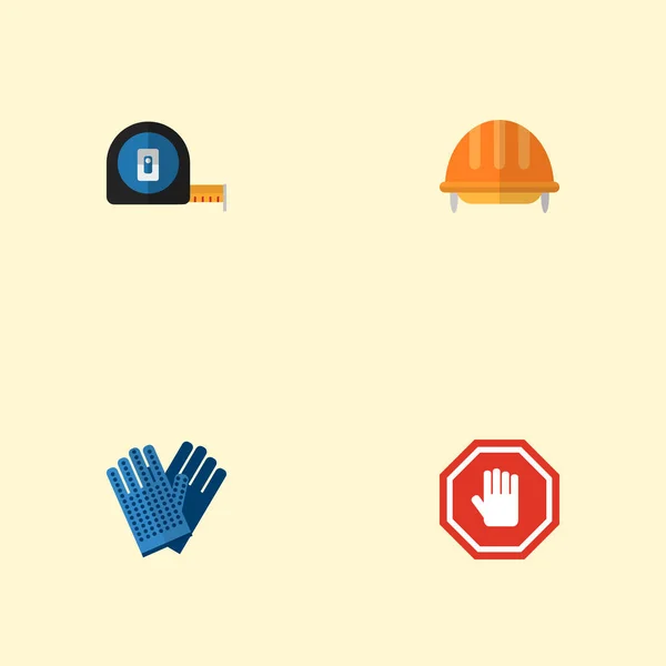 Set di icone di costruzione simboli in stile piatto con casco, metro a nastro, guanti da lavoro e altre icone per il design del logo dell'app mobile web . — Foto Stock