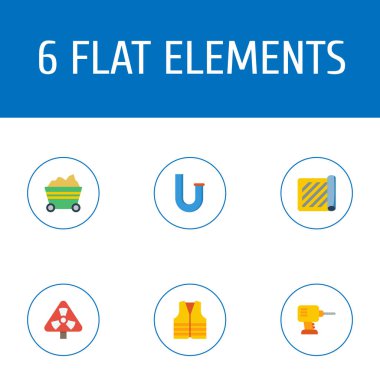 Radyasyon uyarı, arabası, boru ve diğer simgeler web mobil app logo tasarımı için inşaat simgeler düz stil sembollerle kümesi.