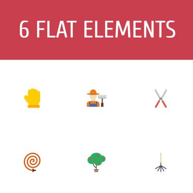 Meyve ağacı, secateurs, bahçıvan ve diğer simgeler web mobil app logo tasarımı için tarım simgeler düz stil sembollerle kümesi.