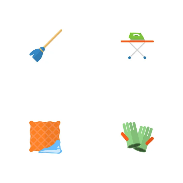 Ensemble d'icônes de nettoyage symboles de style plat avec repassage, gants de nettoyage, chiffon propre et autres icônes pour la conception du logo de votre application mobile Web . — Image vectorielle
