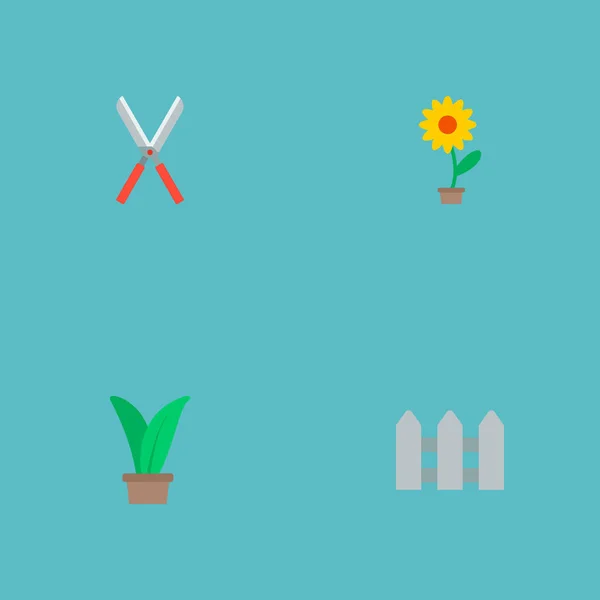 ヘッジファンド、ハーブ、鉢カバー web モバイル アプリのロゴ デザインのため他のアイコンと園芸のアイコン フラット スタイル記号のセット. — ストックベクタ