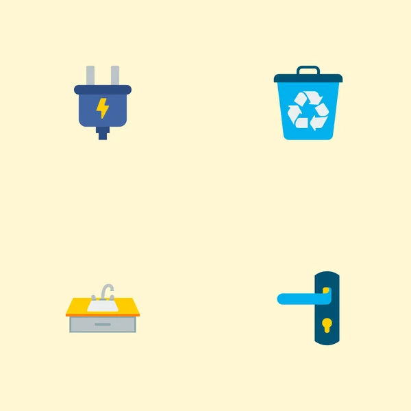 水クレーン、リサイクル、エネルギー、ウェブ モバイル アプリのロゴ デザインの他のアイコンを持つ都市アイコン フラット スタイル シンボルのセット. — ストック写真