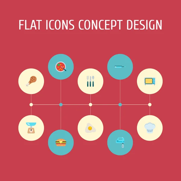 Ensemble d'icônes de cuisine symboles de style plat avec soupe, échelles, cuisse de poulet et autres icônes pour la conception de logo de votre application mobile web . — Photo