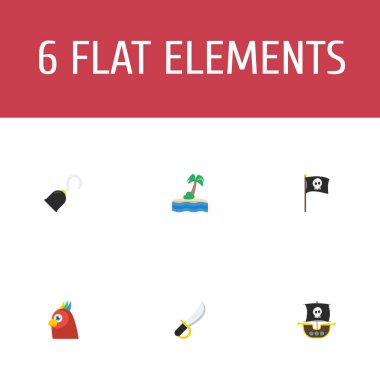 Korsanlık simgeler düz stil sembolleri gemi, el ile dizi kanca, bayrağı simgeleri web mobil app logo tasarımı için.