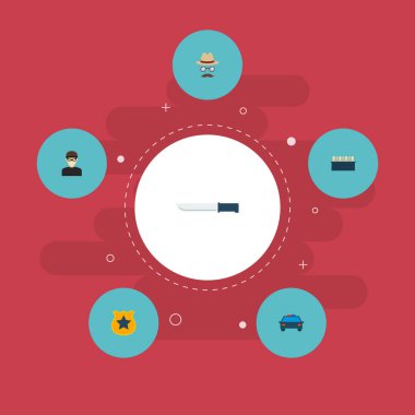 Polis rozeti, ceza, otomotiv ve diğer simgeler web mobil app logo tasarımı için suç simgeler düz stil sembollerle kümesi.