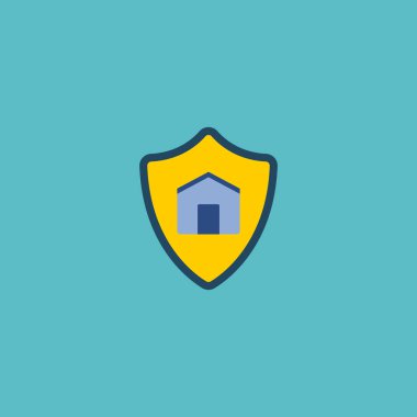 Ev simgesini düz öğe korumak. Vektör çizim korumak ev simgesini düz web mobil app logo tasarımı için temiz arka plan üzerinde izole.