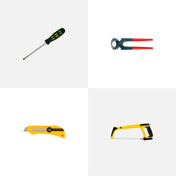 Set von Instrumenten realistische Symbole mit Hacksäge, Zange, Schraubendreher und anderen Symbolen für Ihr Webdesign für mobile Apps. — Stockvektor