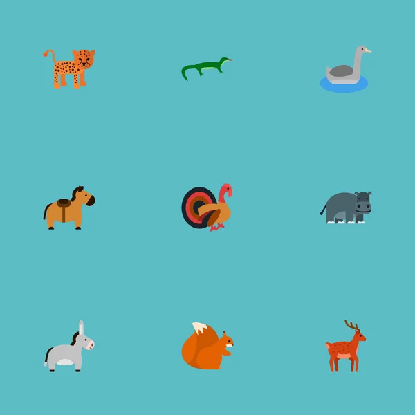 Conjunto de ícones de animais símbolos de estilo plano com esquilo, ganso, gecko e outros ícones para o seu design de logotipo de aplicativo móvel da web . —  Vetores de Stock