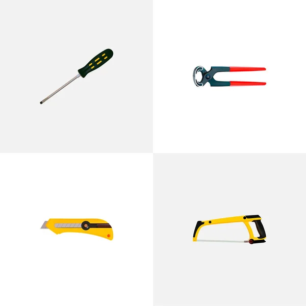 Set of instruments realistic symbols with hacksaw, pincers, screwdriver and other icons for your web mobile app logo design. — Stock Photo, Image