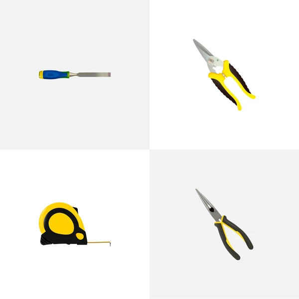 Werkzeugset realistische Symbole mit Maßband, Langzange, Schere und anderen Symbolen für das Design Ihres Web-App-Logos. — Stockfoto