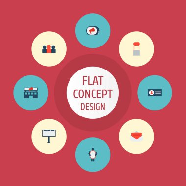 Seyirci, billboard, e-posta promosyon ve diğer simgeler web mobil app logo tasarımı için simgeler düz stil sembolleri pazarlama Seti.