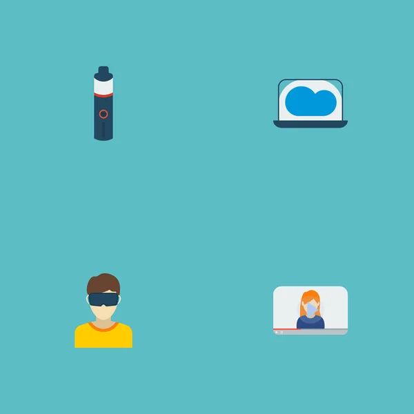 Set of modern icons flat style symbols with vape, video blogger, vr glasses and other icons for your web mobile app logo design. — Stock Photo, Image