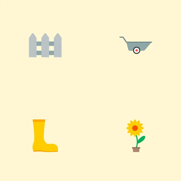 Set of gardening icons flat style symbols with hedge, waterproof shoes, barrow and other icons for your web mobile app logo design. — Stock Photo, Image