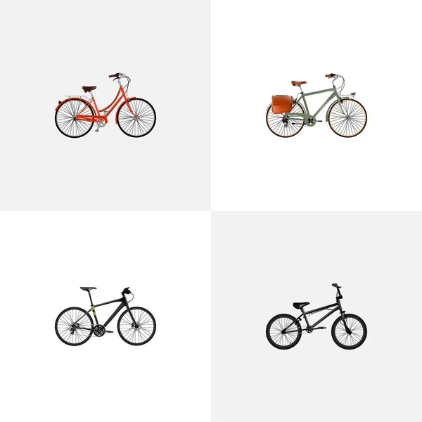 Σύνολο ποδηλάτων ρεαλιστική σύμβολα με ταχυδρόμο, παλιά, όχημα κατάρτισης και άλλα εικονίδια για το σχεδιασμό λογοτύπου σας web εφαρμογή για κινητά. — Φωτογραφία Αρχείου