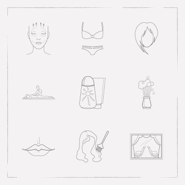 Tıraş fırçası, dudak, berber ve diğer simgeler web mobil app logo tasarımı için glamour simgeler çizgi stili kümesi simgeleri.