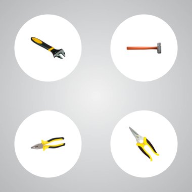 Spanner, kesme, maşa ve diğer simgeler web mobil app logo tasarımı için aletleri gerçekçi simgeler kümesi.
