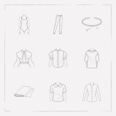 Ayarla giysi simgeler çizgi stili semboller ile polo, rahat, kolye ve diğer simgeler web mobil app logo tasarımı için inci.