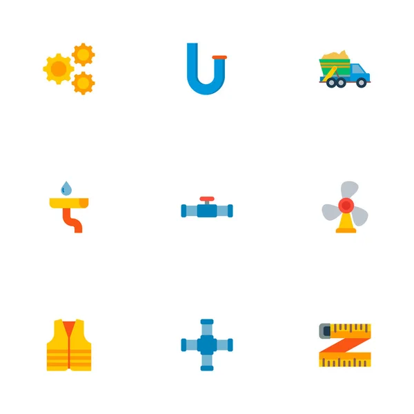 Conjunto de ícones da indústria símbolos de estilo plano com medição, encanamento cruzado, caminhão de lixo e outros ícones para o design do logotipo do aplicativo móvel da web . —  Vetores de Stock